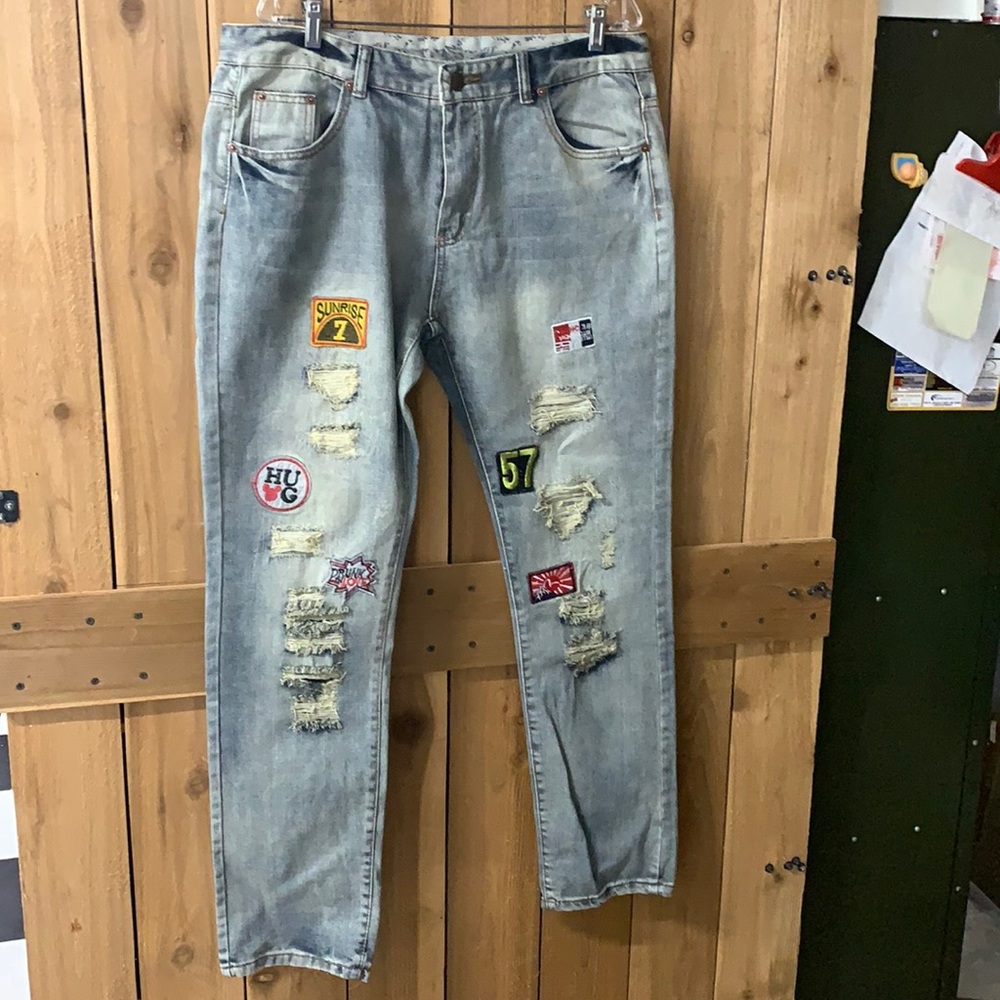 Woman’s Jeans By Jeans Wear, Size 38, Distressed With Patches